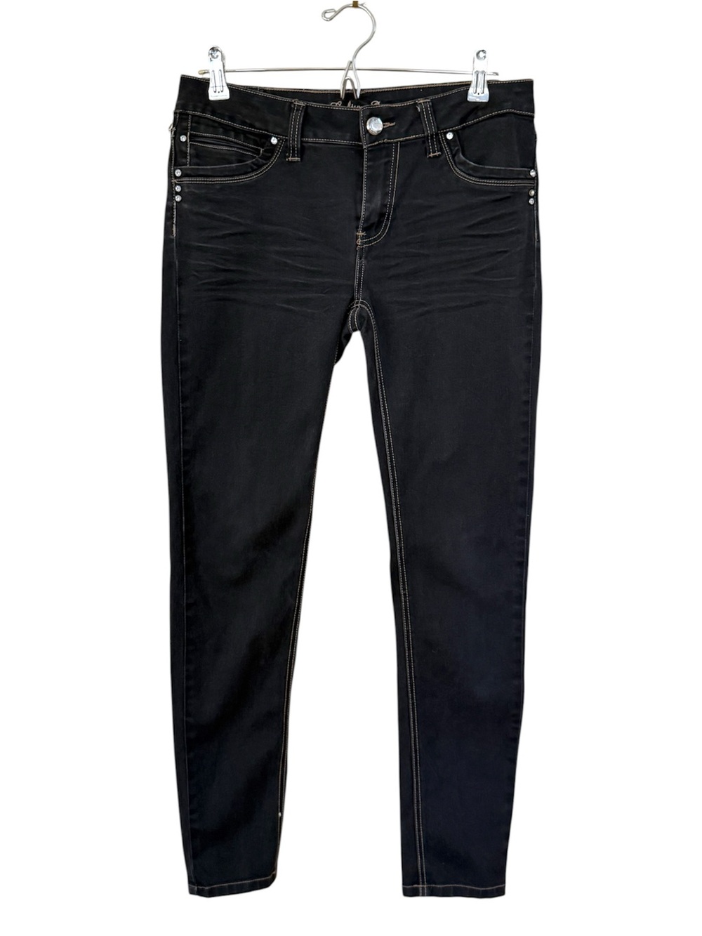 Love Culture Black Coated Rhinestone Skinny Jeans Y2K Size 9